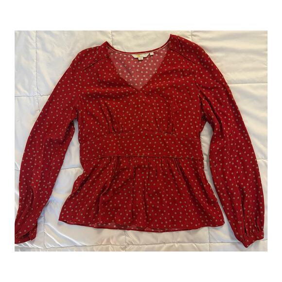 Red Cinched Waist, Polka Dot Top - Size 10 - Picture 1 of 6